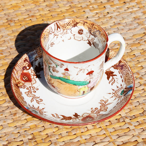 Ancienne tasse à café + soucoupe Sarreguemines et Digoin modèle japonisant