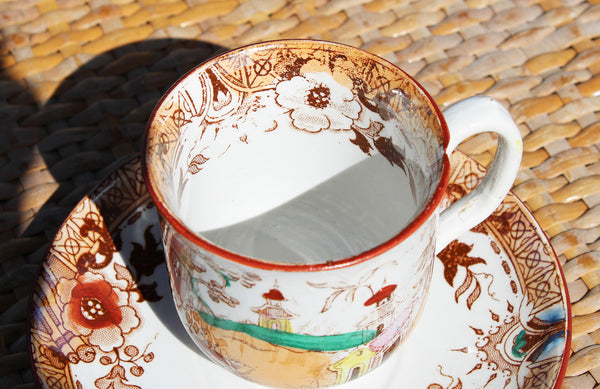 Ancienne tasse à café + soucoupe Sarreguemines et Digoin modèle japonisant