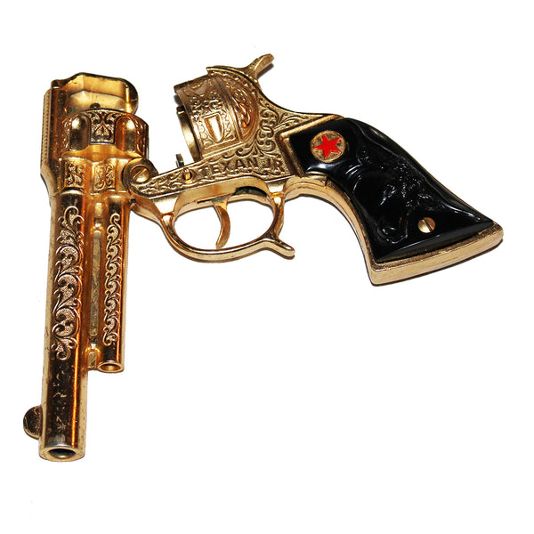 Jouet ancien / pistolet Hubley Texan Junior Cap Pistol Gold Plated en boîte