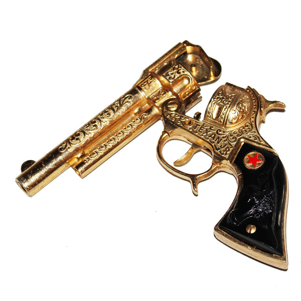 Jouet ancien / pistolet Hubley Texan Junior Cap Pistol Gold Plated en boîte