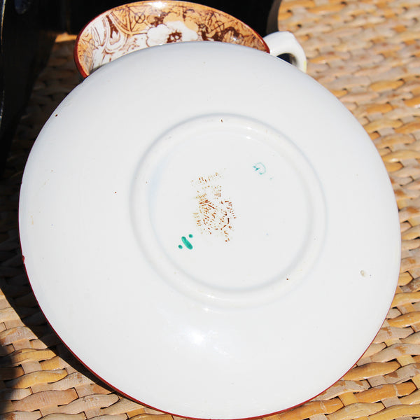 Ancienne tasse à café + soucoupe Sarreguemines et Digoin modèle japonisant