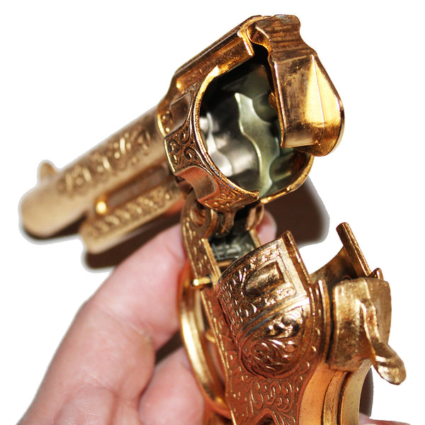 Jouet ancien / pistolet Hubley Texan Junior Cap Pistol Gold Plated en boîte