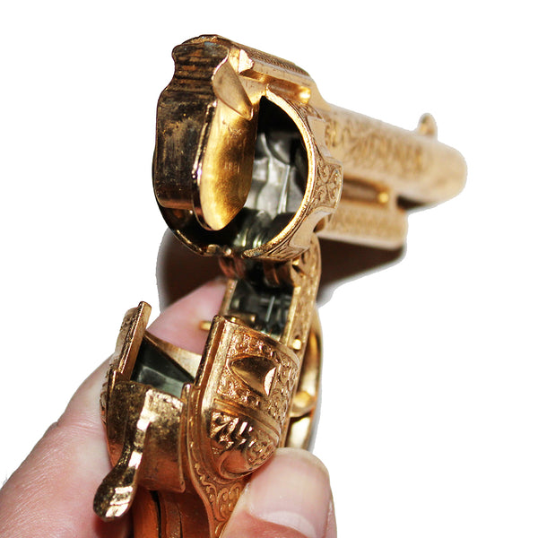 Jouet ancien / pistolet Hubley Texan Junior Cap Pistol Gold Plated en boîte