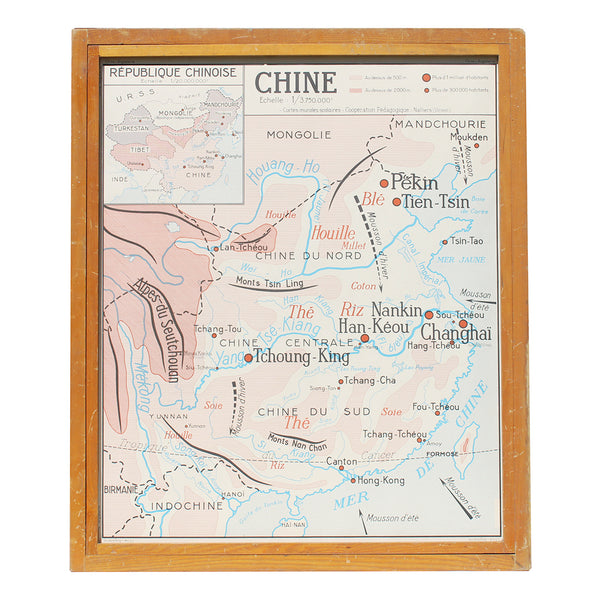 Carte scolaire vintage Nalliers / Îles Britanniques / Chine