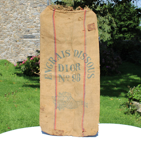 Ancien sac en toile de jute publicitaire engrais dissous Dior n° 98 Granville