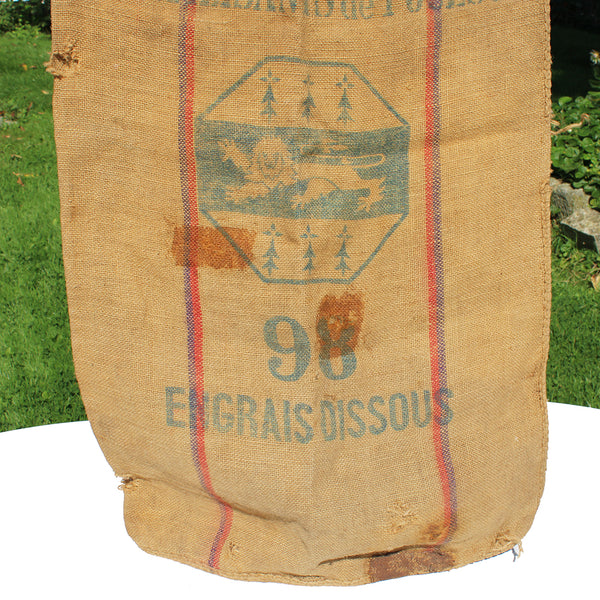 Ancien sac en toile de jute publicitaire engrais dissous Dior n° 98 Granville