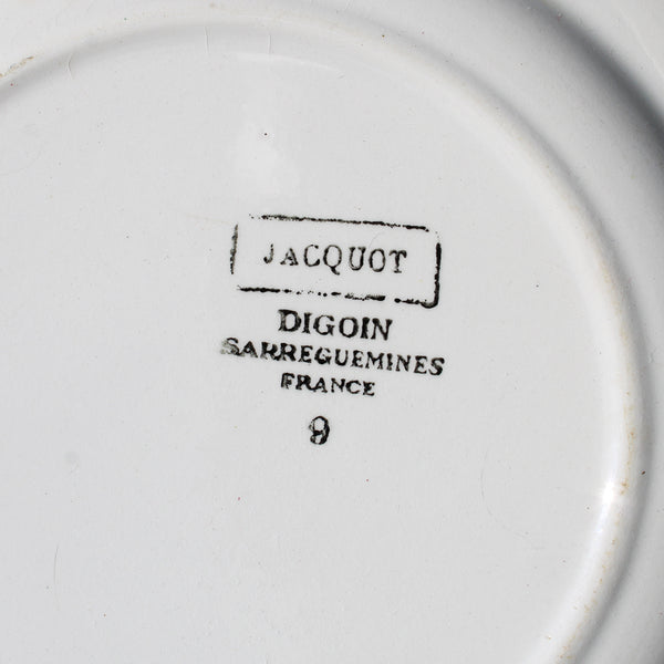 Ensemble de 3 assiettes à dessert anciennes en faïence de Digoin Sarreguemines modèle Jacquot bleu