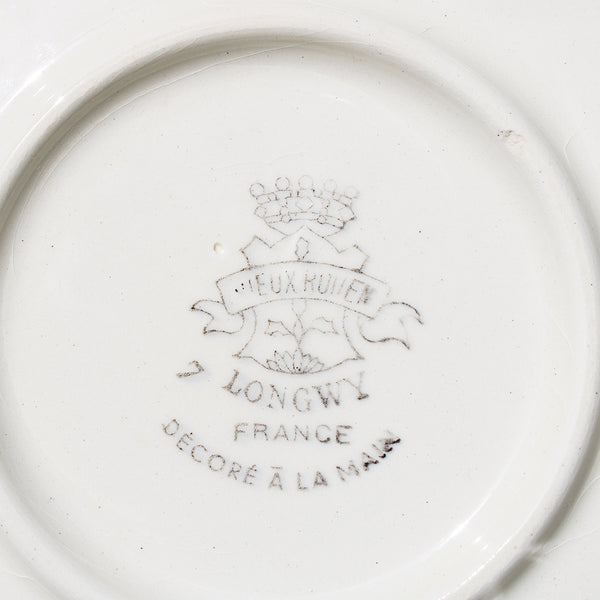 Ancien plat à tarte 31 cm + pelle en faïence de Longwy modèle Vieux Rouen