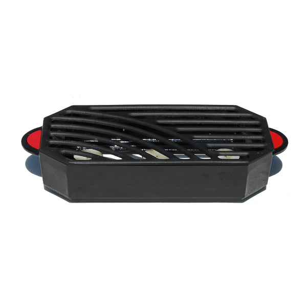 Chauffe plat vintage Staub en fonte émaillée noire à bougies / poignées rouges