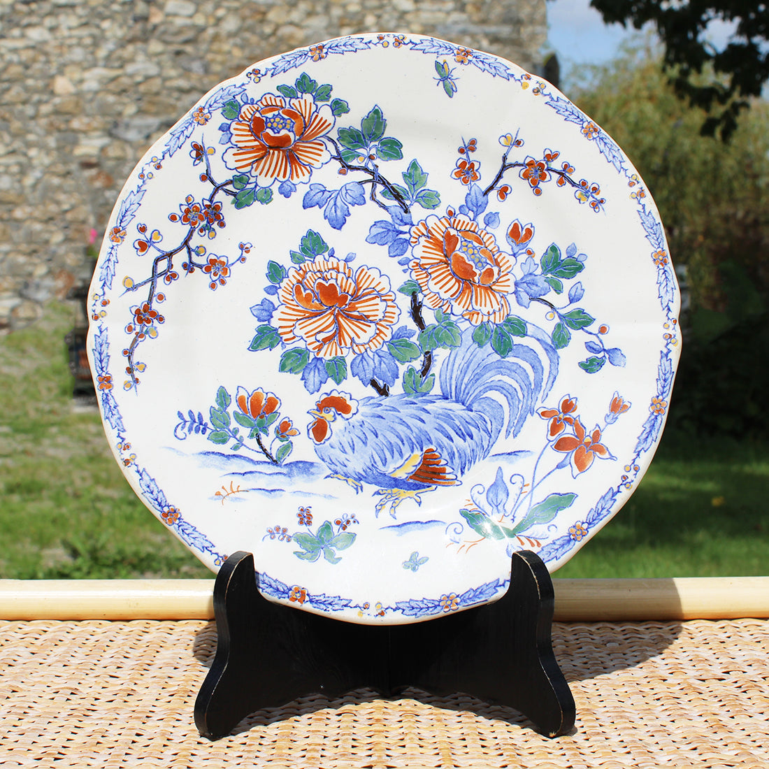 Ancienne assiette plate 23 cm en faïence de Gien modèle Coq