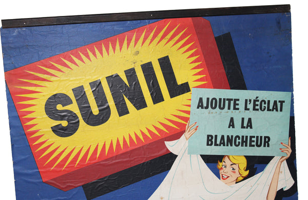 Ancien panneau publicitaire / affiche lessive Sunil 78 cm x 60 cm