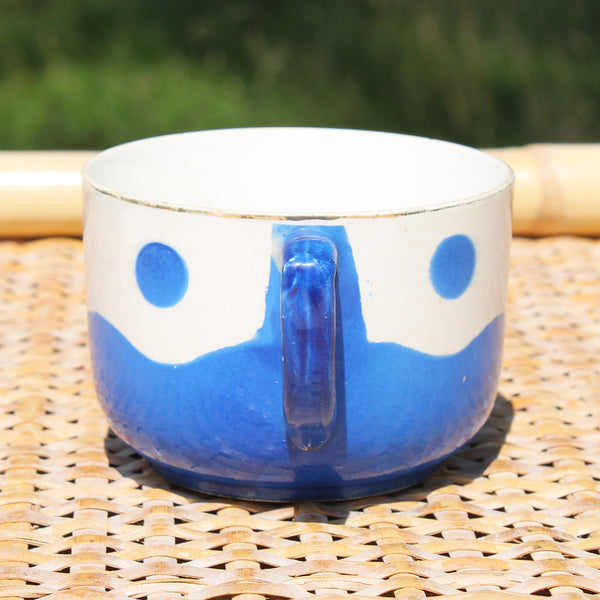 Ancienne tasse à café en faïence de Digoin Sarreguemines modèle bleu à pois