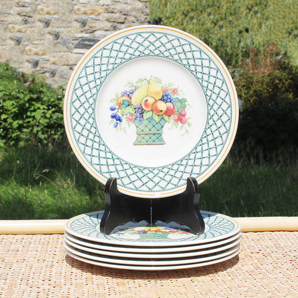 Ensemble de 6 assiettes à dessert vintage 21.6 cm en vitro porcelaine / Villeroy &amp; Boch modèle Basket.