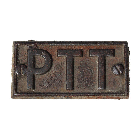 Ancienne petite plaque en fonte PTT / Poste / 8 cm x 4 cm