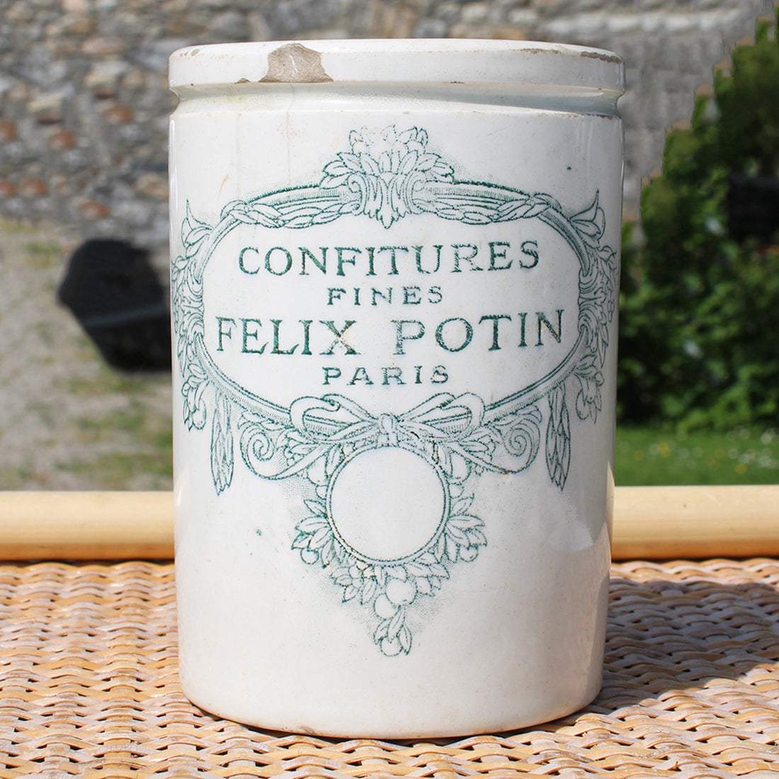 Ancien Pot à Confiture Publicitaire Félix Potin Paris En Grès Vernissé La Roue Du Passé 