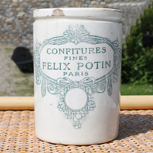 Ancien pot à confiture publicitaire Félix Potin Paris en grès vernissé KG Lunéville