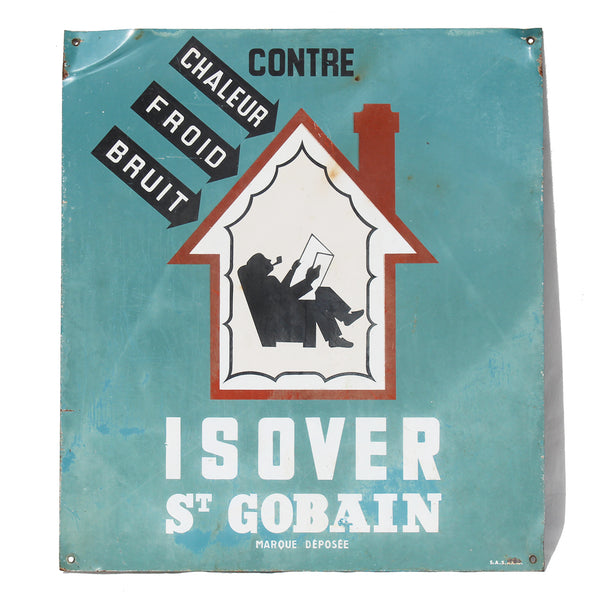 Ancienne plaque publicitaire 40 cm x 45 cm / tôle non émaillée / Isover St Gobain