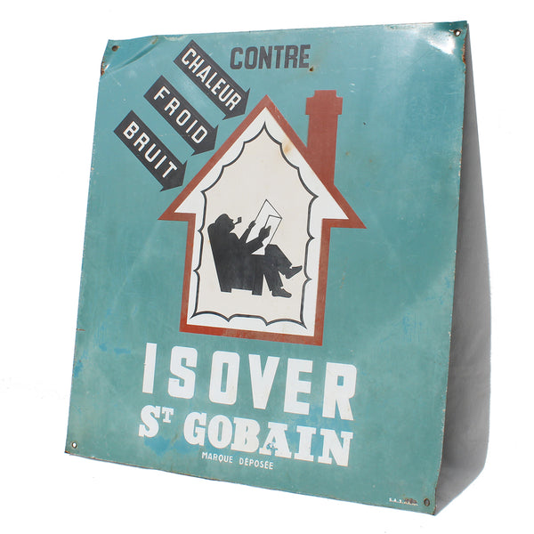 Ancienne plaque publicitaire 40 cm x 45 cm / tôle non émaillée / Isover St Gobain