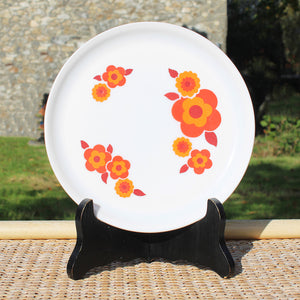 Lot 4 assiettes à dessert ARCOPAL - décor fleurs orange - Diamètre 19 cm