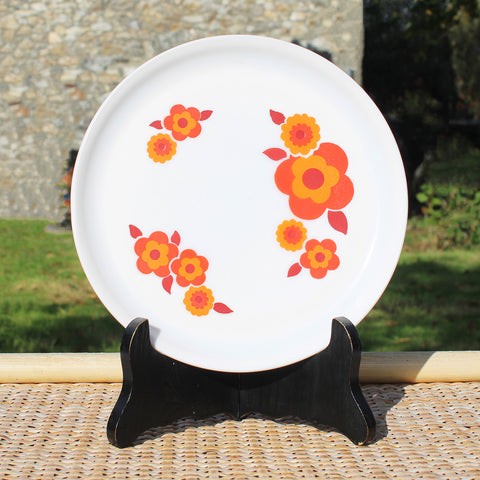 Assiette à dessert en Arcopal vintage modèle Lotus / coloris orange / rouge