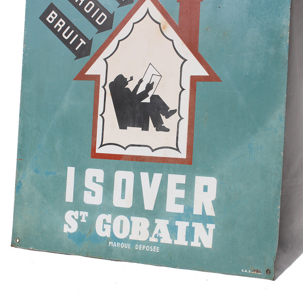 Ancienne plaque publicitaire 40 cm x 45 cm / tôle non émaillée / Isover St Gobain