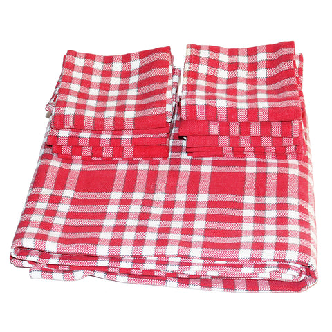 Nappe en tissu à carreaux vintage 270 cm x 135 cm + 10 serviettes de table