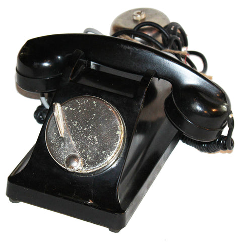 Ancien téléphone U43 Charles Mildé PTT France en bakélite noir à magnéto