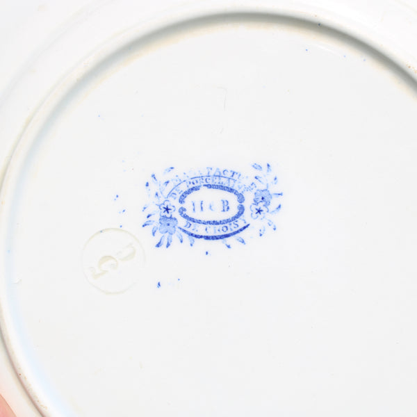 Assiette à dessert ancienne en faïence – décor floral bleu – HB & Cie – Choisy-le-Roi