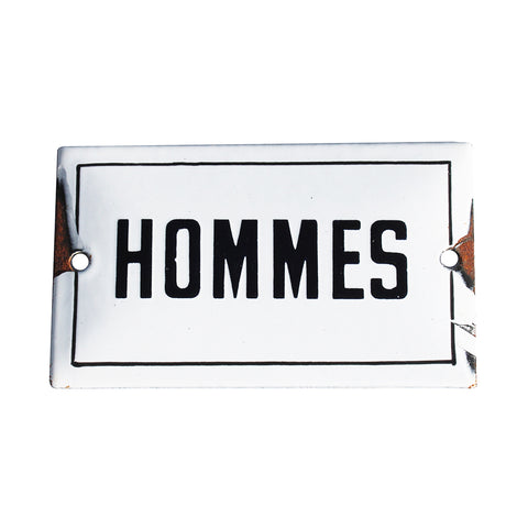 Ancienne petite plaque émaillée d'utilité 10 cm x 6 cm / Hommes