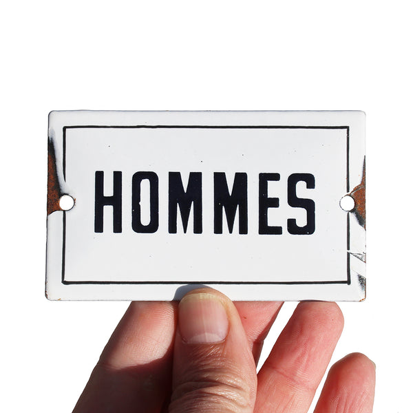 Ancienne petite plaque émaillée d'utilité 10 cm x 6 cm / Hommes
