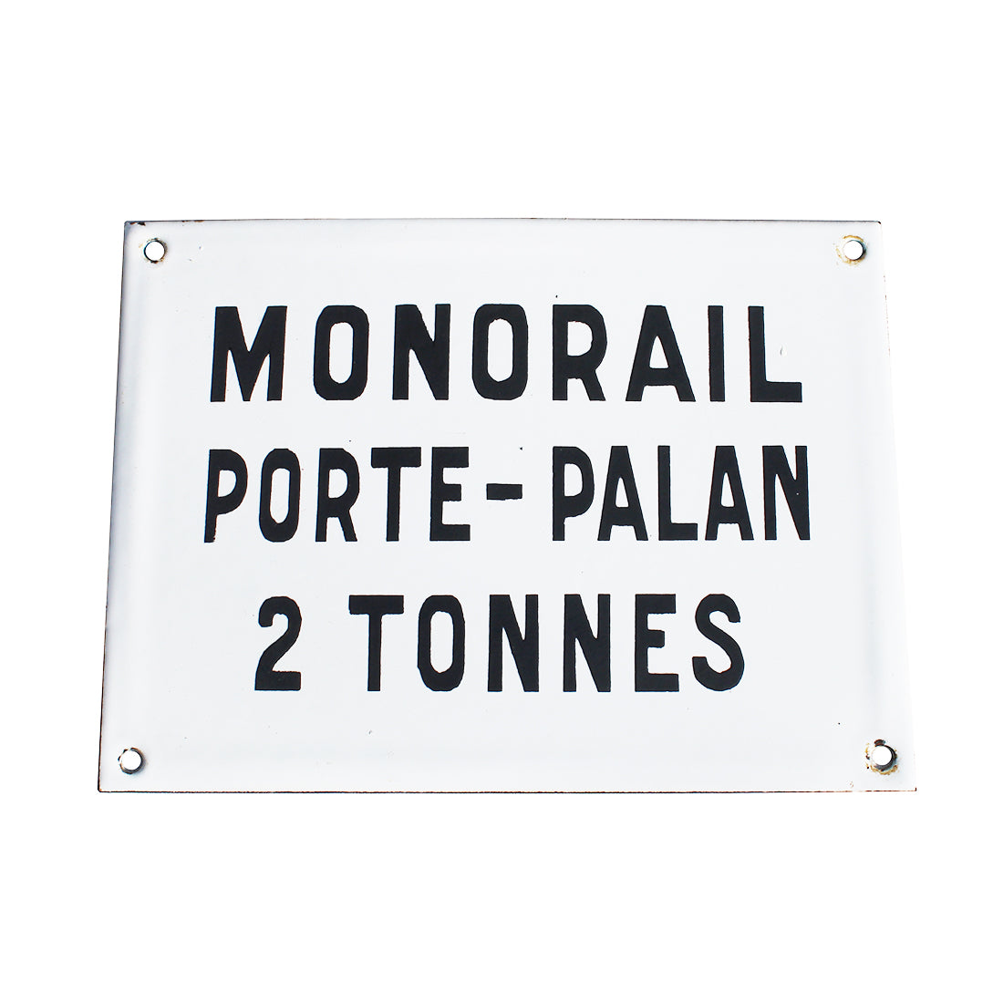 Ancienne plaque émaillée d'utilité 20 cm x 15 cm / Monorail Porte Palan 2 Tonnes