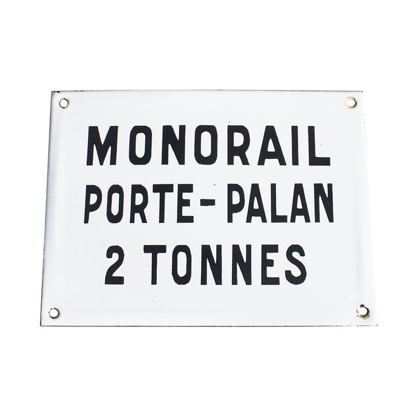 Ancienne plaque émaillée d'utilité 20 cm x 15 cm / Monorail Porte Palan 2 Tonnes
