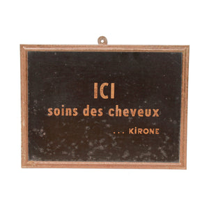 Ancien panneau / plaque publicitaire de coiffeur / soins des cheveux Kirone