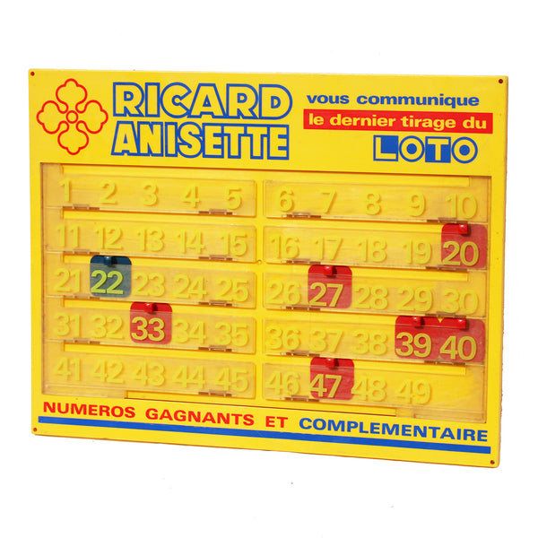 Panneau publicitaire vintage Ricard Anisette / dernier tirage du loto