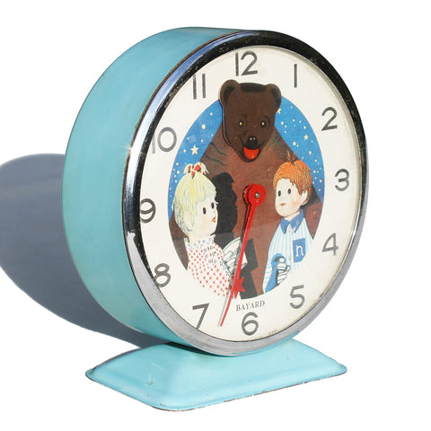 Réveil mécanique Bayard France vintage / Nounours - Nicolas - Pimprenelle