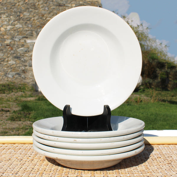 Ensemble de 6 assiettes creuses épaisses Creil et Montereau HBCM coloris blanc