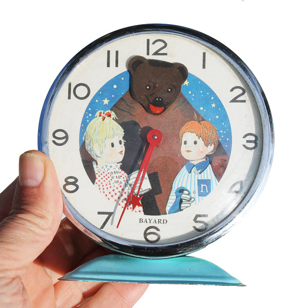 Réveil mécanique Bayard France vintage / Nounours - Nicolas - Pimprenelle