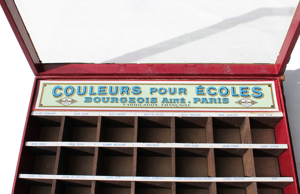 Ancienne petite vitrine / présentoir publicitaire de couleurs Bourgeois Ainé / Paris