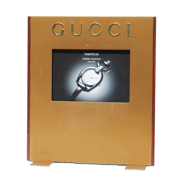 Présentoir publicitaire vintage Gucci / Montres collection G-Timeless / Horsebit