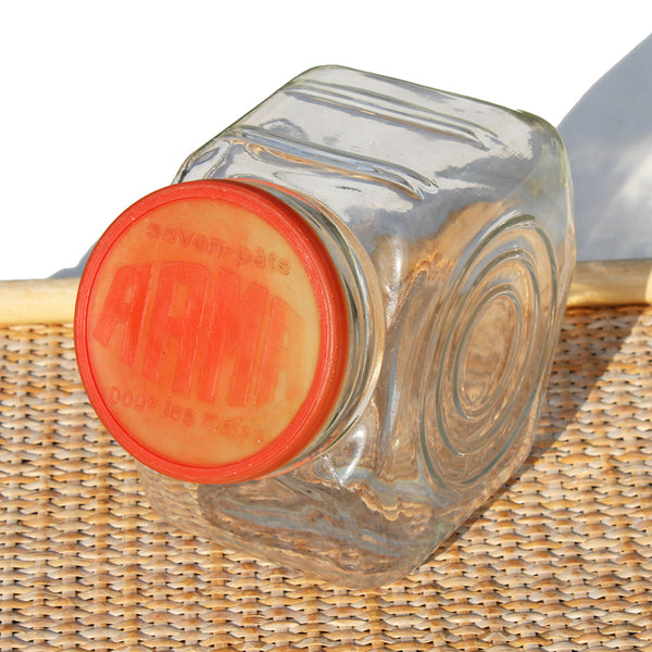 Ancien bocal d'épicerie publicitaire en verre / Savon-pâte Arma pour les mains