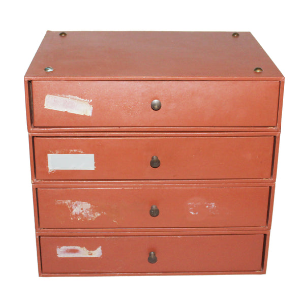 Cartonnier de notaire vintage – 4 tiroirs – Bois avec tiroirs en carton gainé – Modulable et empilable