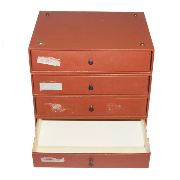 Cartonnier de notaire vintage – 4 tiroirs – Bois avec tiroirs en carton gainé – Modulable et empilable