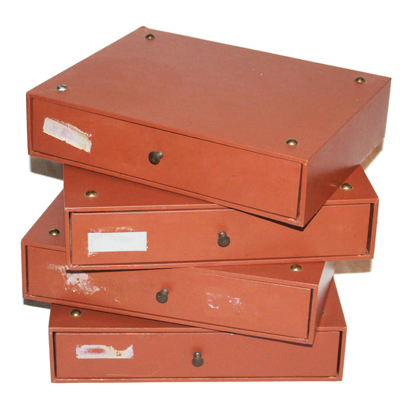 Cartonnier de notaire vintage – 4 tiroirs – Bois avec tiroirs en carton gainé – Modulable et empilable