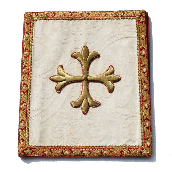 Ancienne bourse de corporal liturgique / tissu en damas de soie / religion