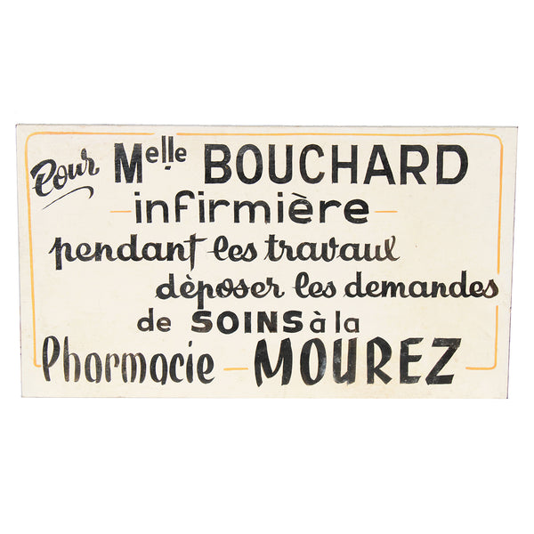 Ancien panneau / enseigne d'utilité Infirmière en bois peint / 40 cm x 22.6 cm