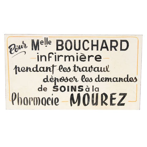 Ancien panneau / enseigne d'utilité Infirmière en bois peint / 40 cm x 22.6 cm