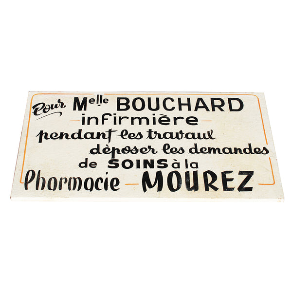 Ancien panneau / enseigne d'utilité Infirmière en bois peint / 40 cm x 22.6 cm