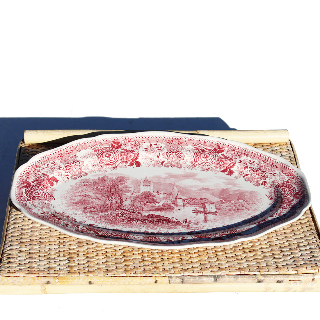 Ancien plat de service ovale 40 cm en faïence de Villeroy & Boch modèle Burgenland rouge