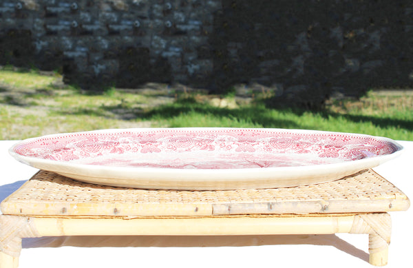 Ancien grand plat de service ovale 45.5 cm en faïence de Villeroy & Boch modèle Burgenland rouge