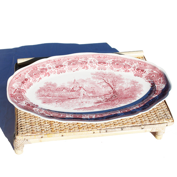 Ancien grand plat de service ovale 45.5 cm en faïence de Villeroy & Boch modèle Burgenland rouge